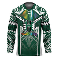 Custom Hawaii Warriors Football Hockey Jersey Rainbow Kakau Pattern Green LT05 Unisex Green - Polynesian Pride