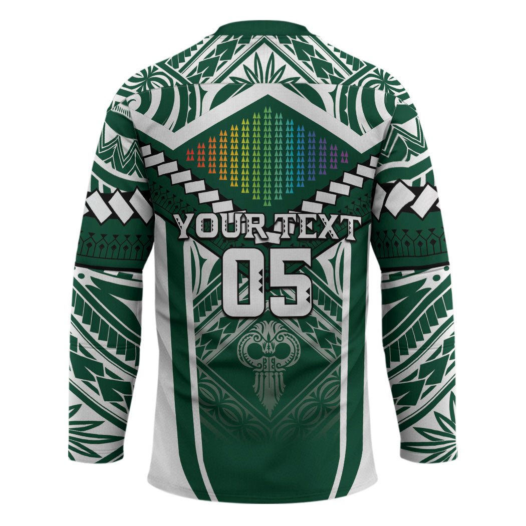 Custom Hawaii Warriors Football Hockey Jersey Rainbow Kakau Pattern Green LT05 - Polynesian Pride