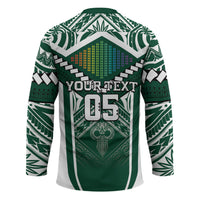 Custom Hawaii Warriors Football Hockey Jersey Rainbow Kakau Pattern Green LT05 - Polynesian Pride