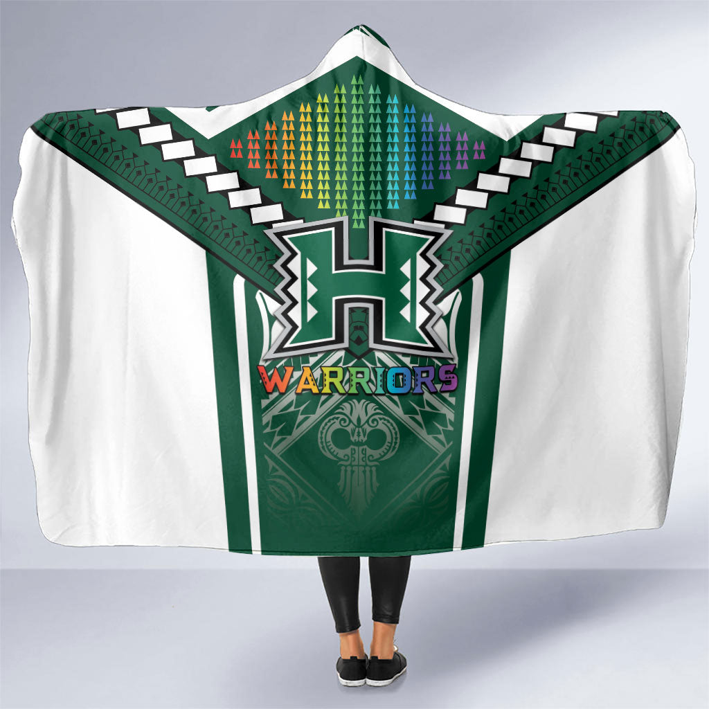 Hawaii Warriors Football Hooded Blanket Rainbow Kakau Pattern Green LT05 One Size Green - Polynesian Pride