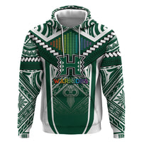 Custom Hawaii Warriors Football Hoodie Rainbow Kakau Pattern Green LT05 Pullover Hoodie Green - Polynesian Pride