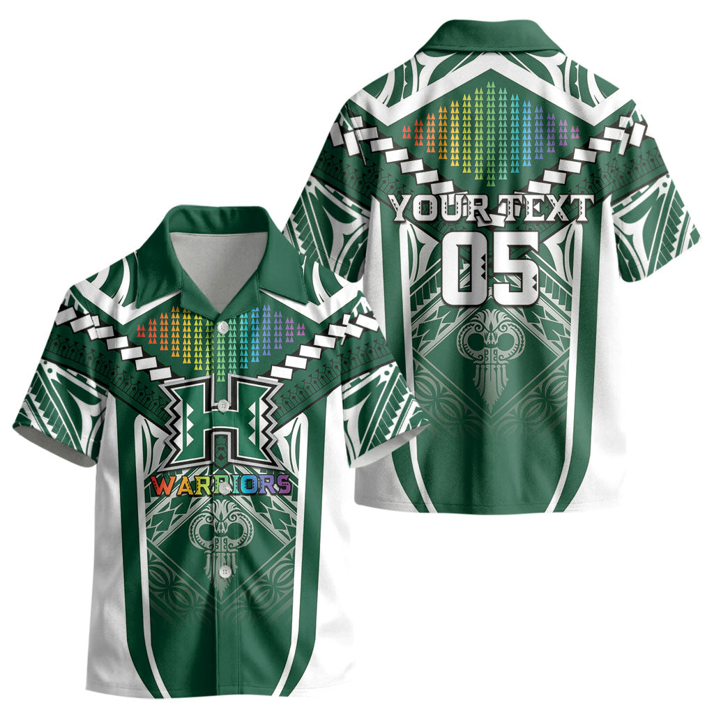 Custom Hawaii Warriors Football Kid Hawaiian Shirt Rainbow Kakau Pattern Green LT05 - Polynesian Pride