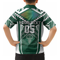 Custom Hawaii Warriors Football Kid Hawaiian Shirt Rainbow Kakau Pattern Green LT05 - Polynesian Pride