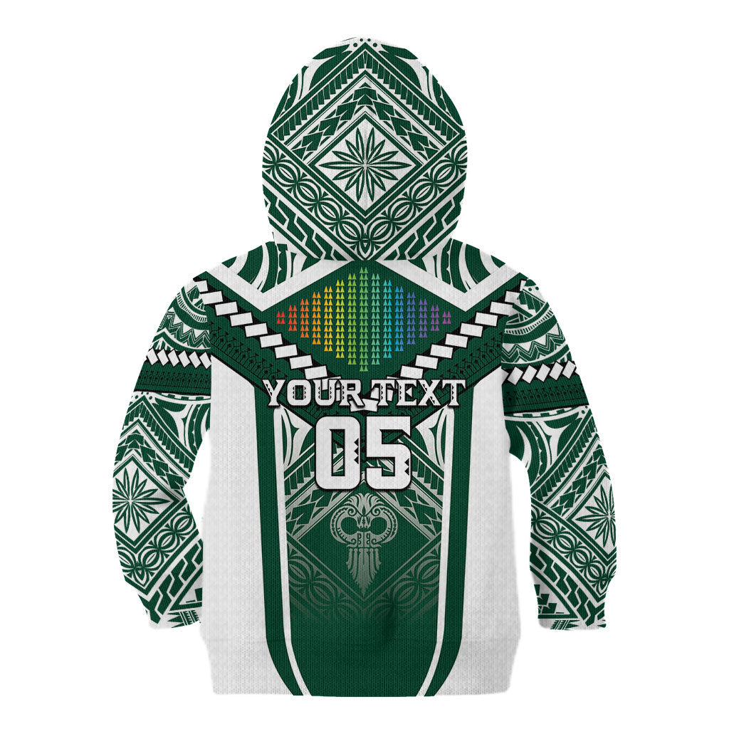 Custom Hawaii Warriors Football Kid Hoodie Rainbow Kakau Pattern Green LT05 - Polynesian Pride