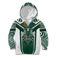 Custom Hawaii Warriors Football Kid Hoodie Rainbow Kakau Pattern Green LT05 Zip Hoodie Green - Polynesian Pride