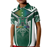 Custom Hawaii Warriors Football Kid Polo Shirt Rainbow Kakau Pattern Green LT05 Kid Green - Polynesian Pride