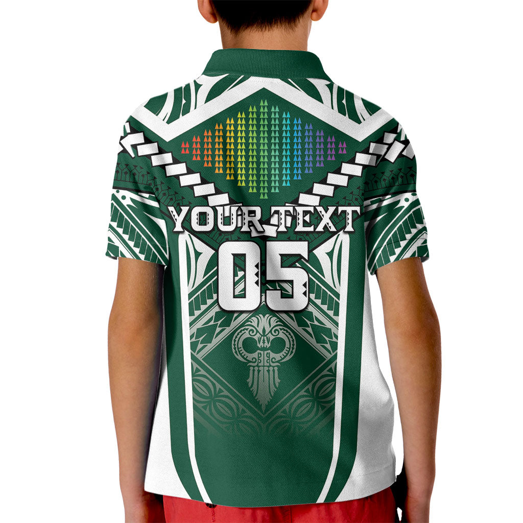 Custom Hawaii Warriors Football Kid Polo Shirt Rainbow Kakau Pattern Green LT05 - Polynesian Pride