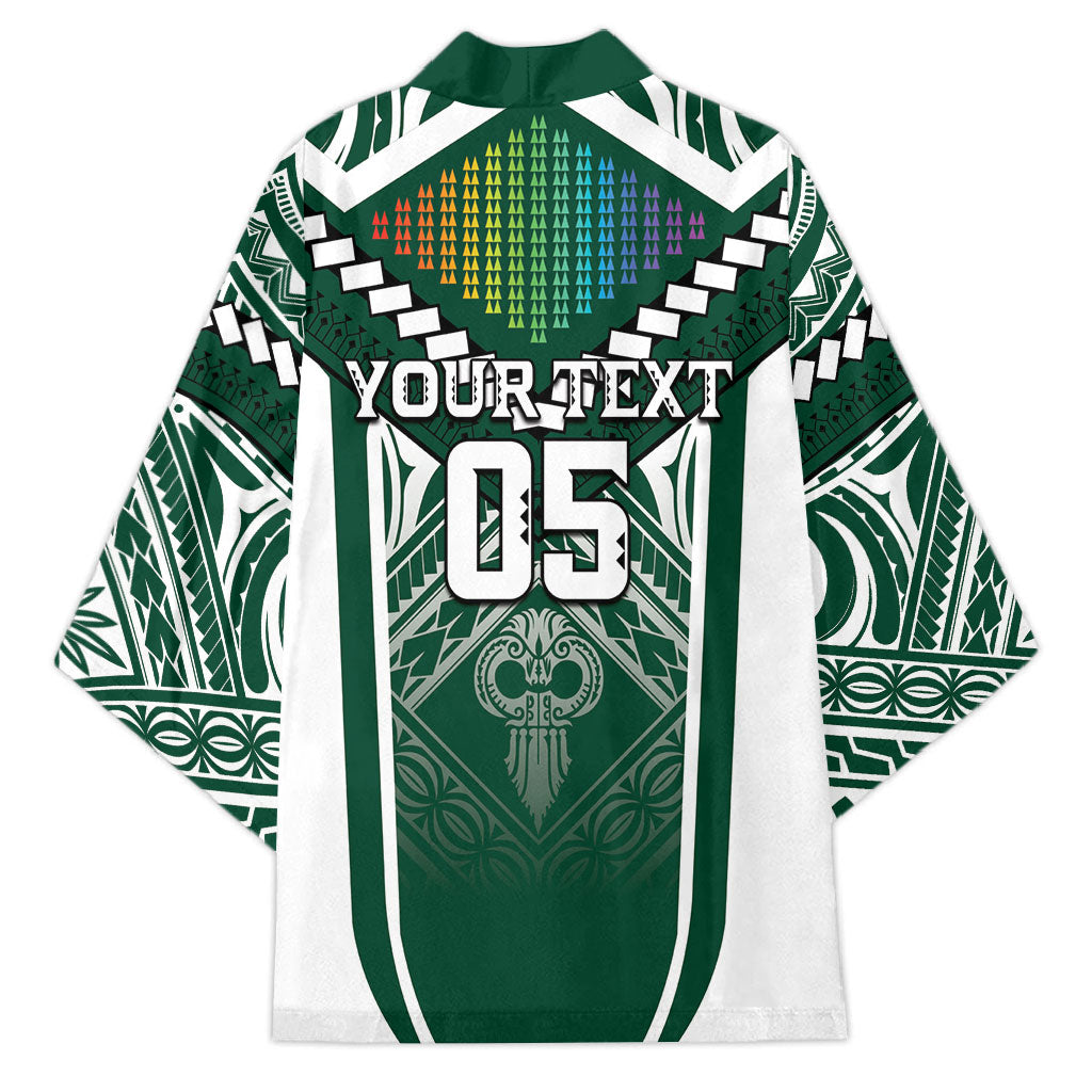 Custom Hawaii Warriors Football Kimono Rainbow Kakau Pattern Green LT05 - Polynesian Pride