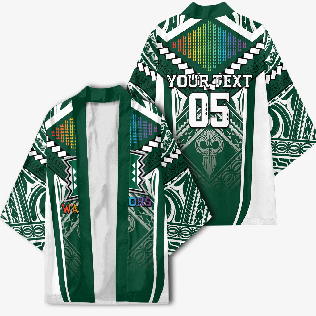 Custom Hawaii Warriors Football Kimono Rainbow Kakau Pattern Green LT05 - Polynesian Pride