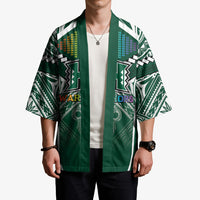 Custom Hawaii Warriors Football Kimono Rainbow Kakau Pattern Green LT05 - Polynesian Pride