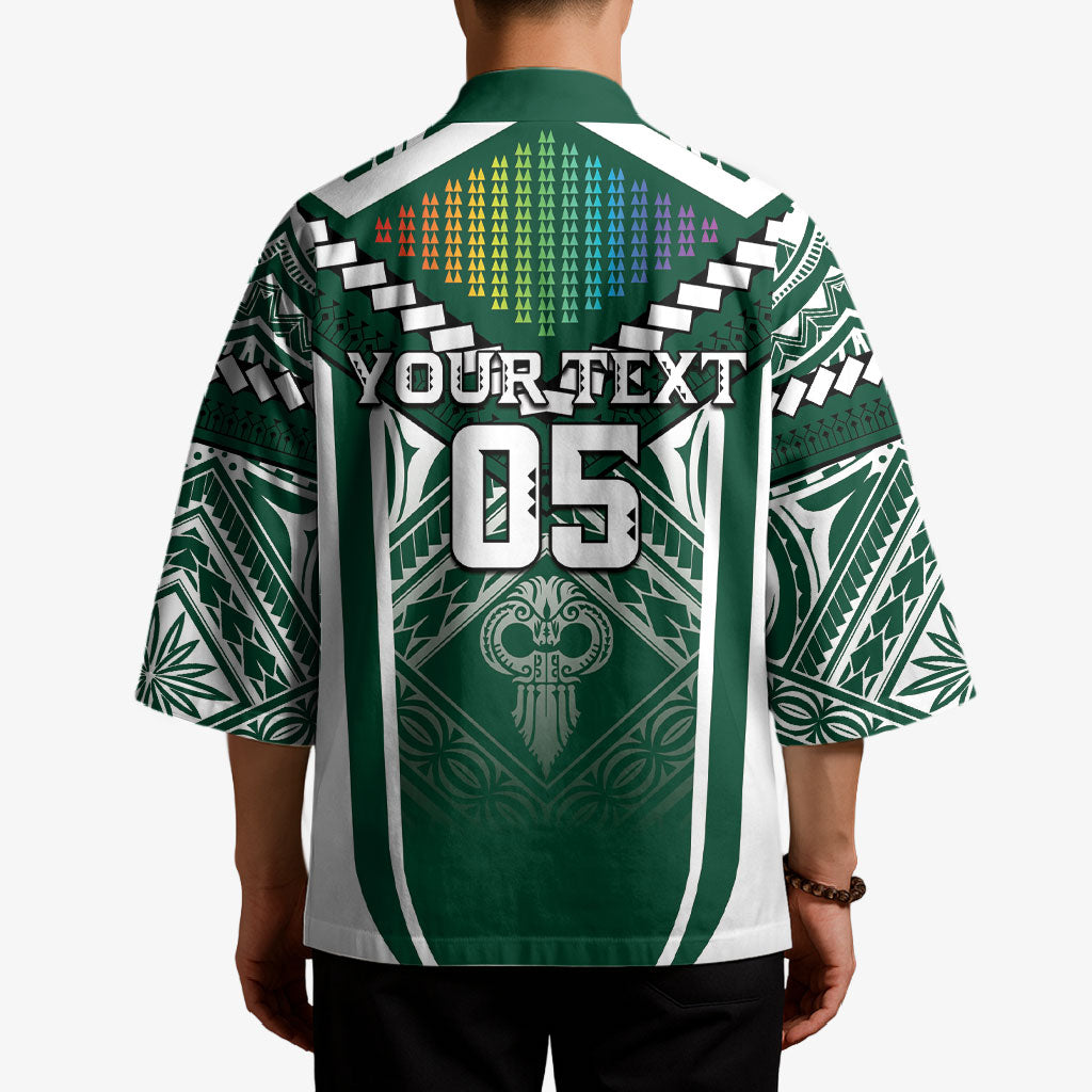 Custom Hawaii Warriors Football Kimono Rainbow Kakau Pattern Green LT05 - Polynesian Pride