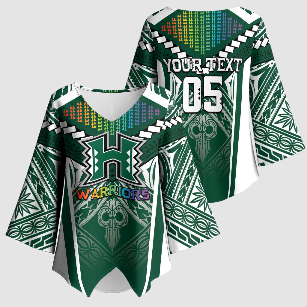 Custom Hawaii Warriors Football Kimono Sleeve Blouse Rainbow Kakau Pattern Green LT05 - Polynesian Pride