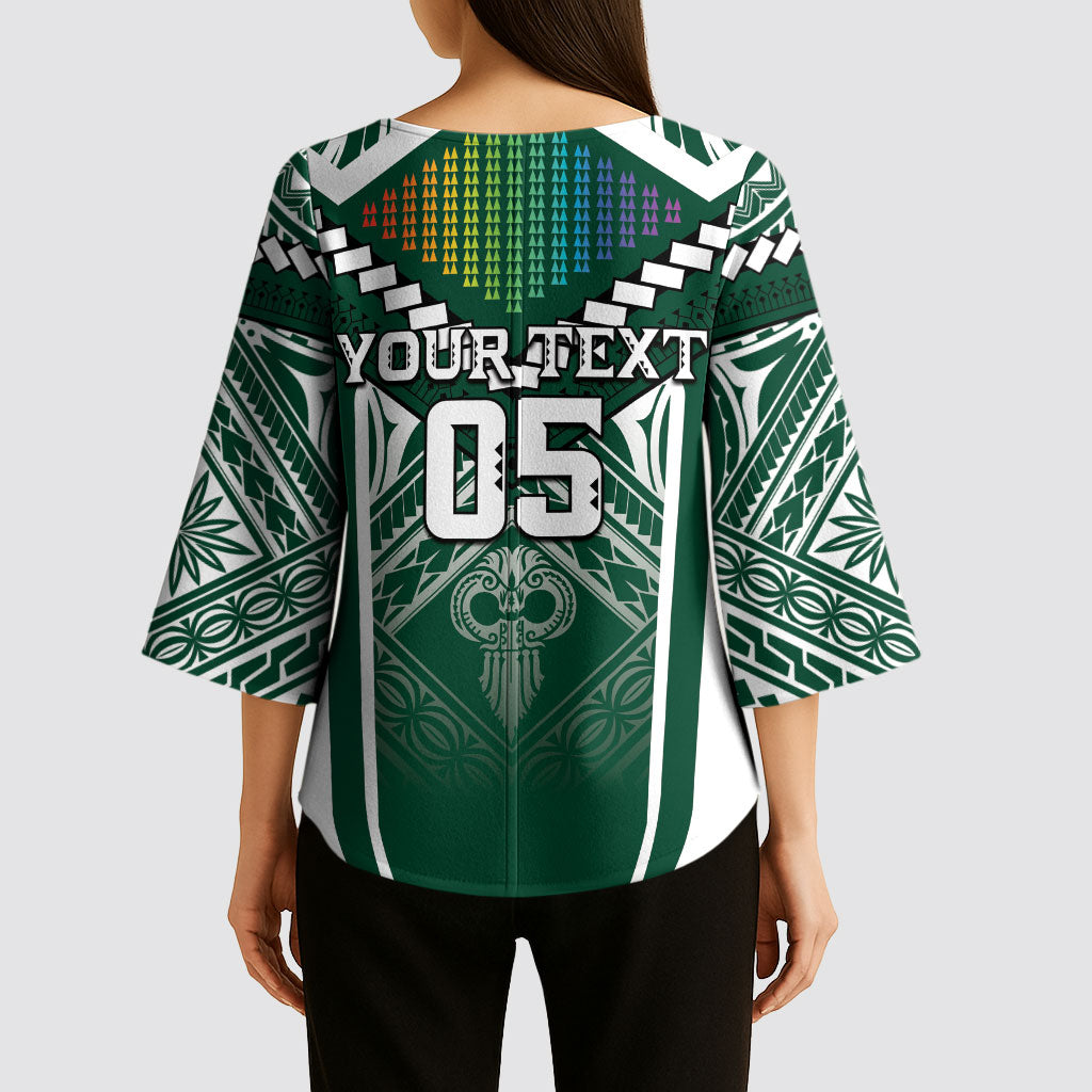Custom Hawaii Warriors Football Kimono Sleeve Blouse Rainbow Kakau Pattern Green LT05 - Polynesian Pride