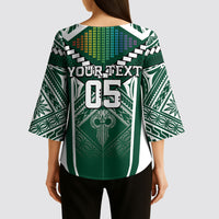 Custom Hawaii Warriors Football Kimono Sleeve Blouse Rainbow Kakau Pattern Green LT05 - Polynesian Pride