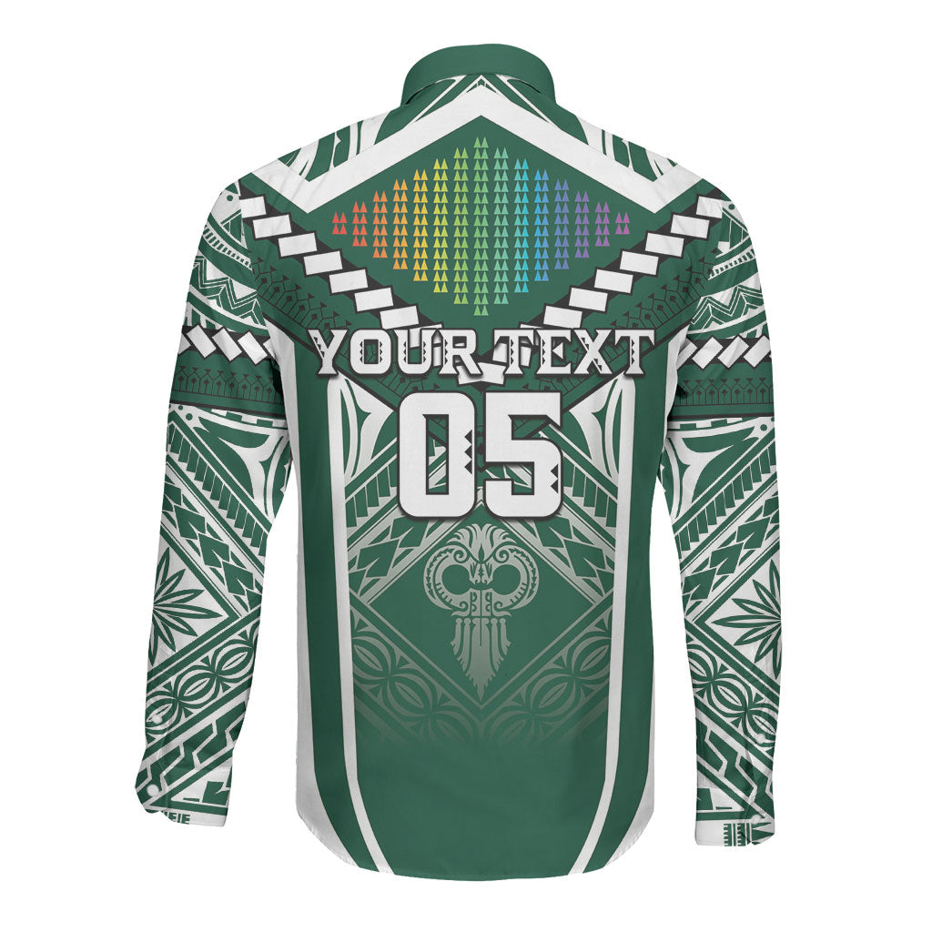 Custom Hawaii Warriors Football Long Sleeve Button Shirt Rainbow Kakau Pattern Green LT05 - Polynesian Pride