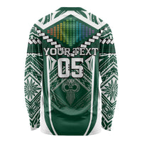 Custom Hawaii Warriors Football Long Sleeve Shirt Rainbow Kakau Pattern Green LT05 - Polynesian Pride