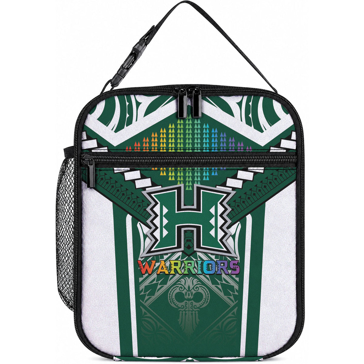 Hawaii Warriors Football Lunch Bag Rainbow Kakau Pattern Green LT05 10.2 × 8.3 × 4.3 inch Green - Polynesian Pride