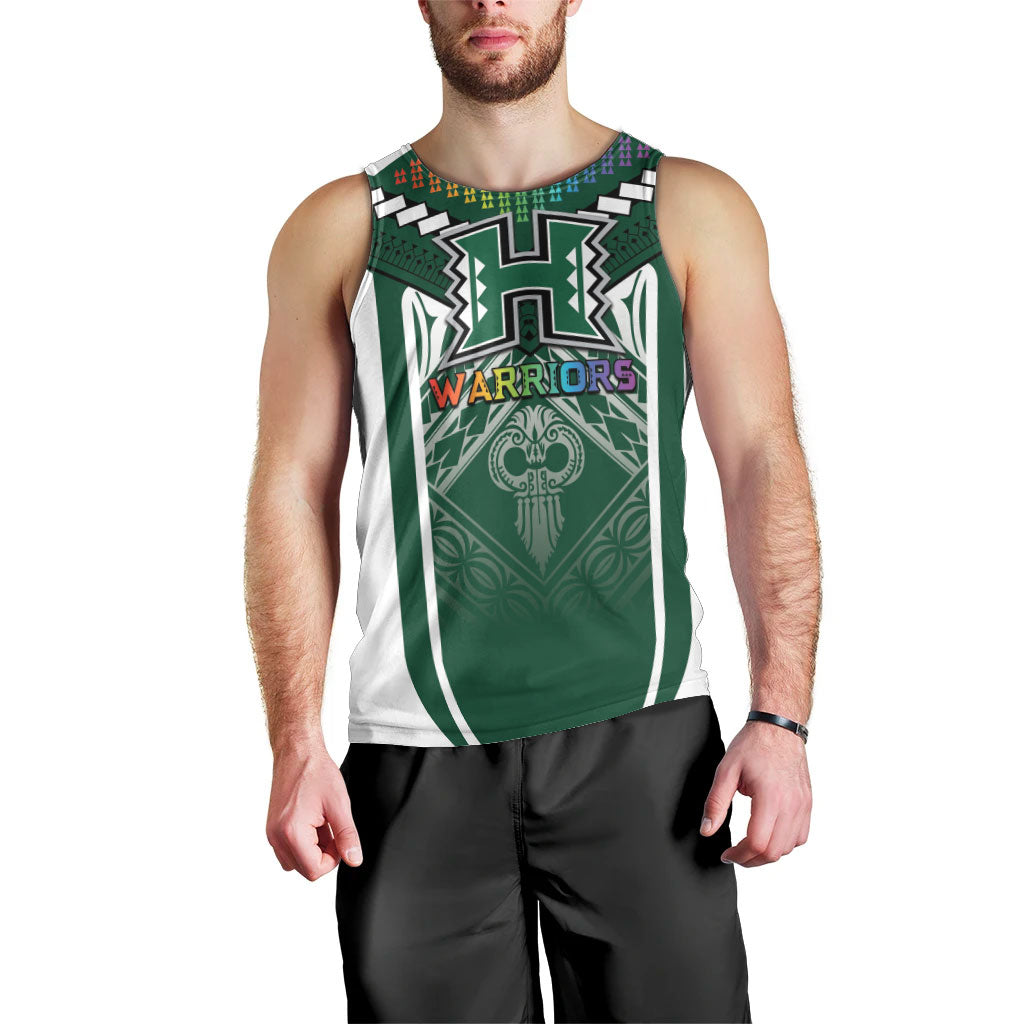 Custom Hawaii Warriors Football Men Tank Top Rainbow Kakau Pattern Green LT05 - Polynesian Pride