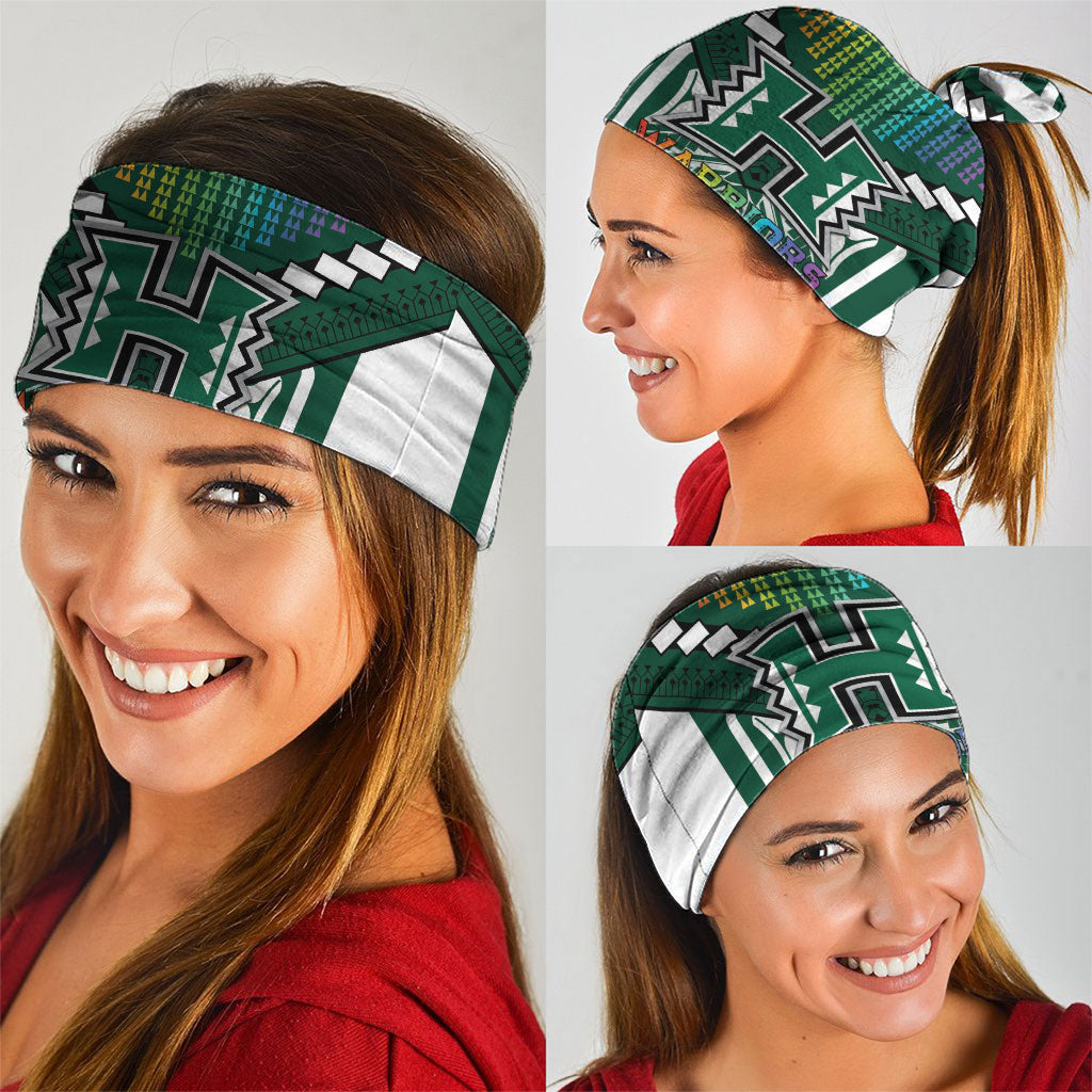 Hawaii Warriors Football Neck Gaiter Rainbow Kakau Pattern Green LT05 - Polynesian Pride