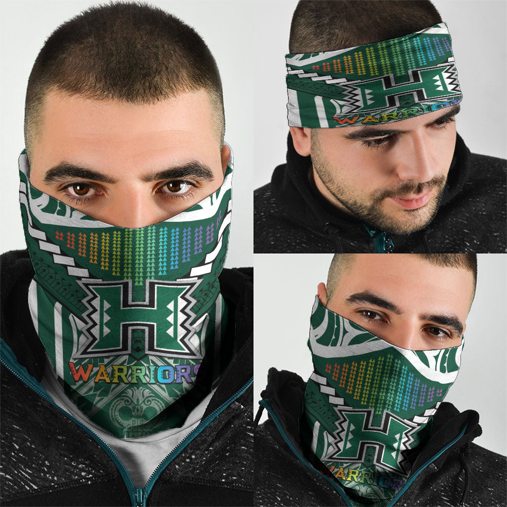 Hawaii Warriors Football Neck Gaiter Rainbow Kakau Pattern Green LT05 - Polynesian Pride