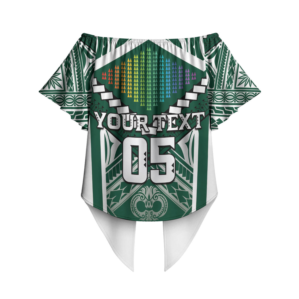 Custom Hawaii Warriors Football Off Shoulder Wrap Waist Top Rainbow Kakau Pattern Green LT05 - Polynesian Pride