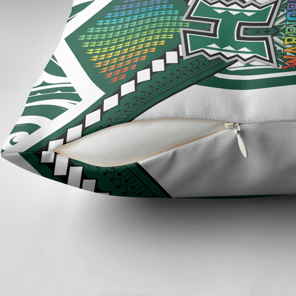 Hawaii Warriors Football Pillow Cover Rainbow Kakau Pattern Green LT05 - Polynesian Pride