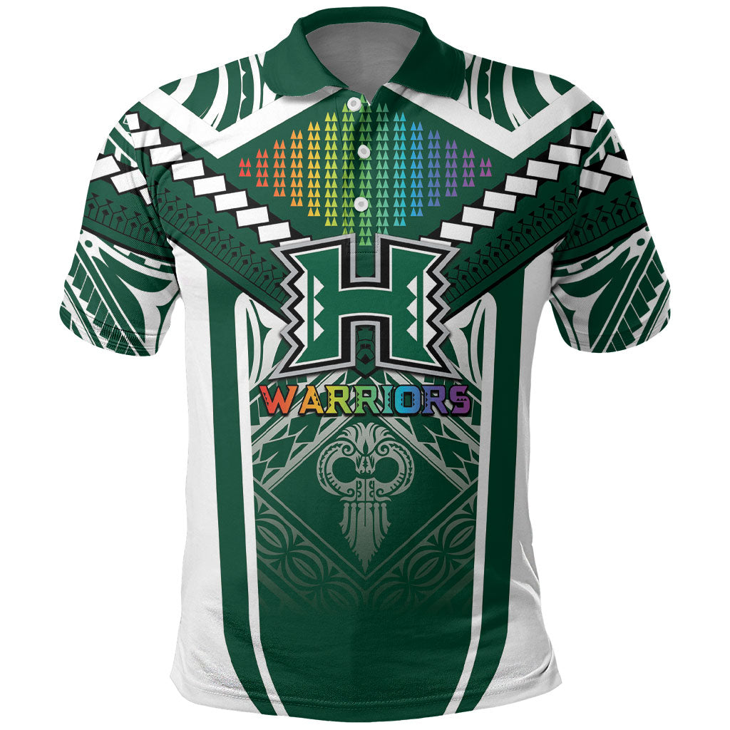 Custom Hawaii Warriors Football Polo Shirt Rainbow Kakau Pattern Green LT05 Green - Polynesian Pride