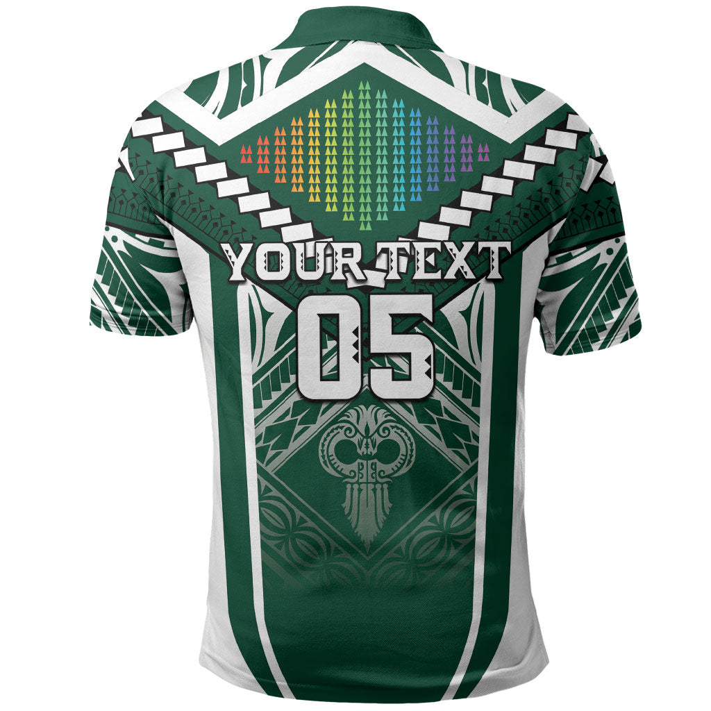 Custom Hawaii Warriors Football Polo Shirt Rainbow Kakau Pattern Green LT05 - Polynesian Pride