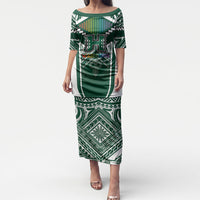 Custom Hawaii Warriors Football Puletasi Rainbow Kakau Pattern Green LT05 Long Dress Green - Polynesian Pride