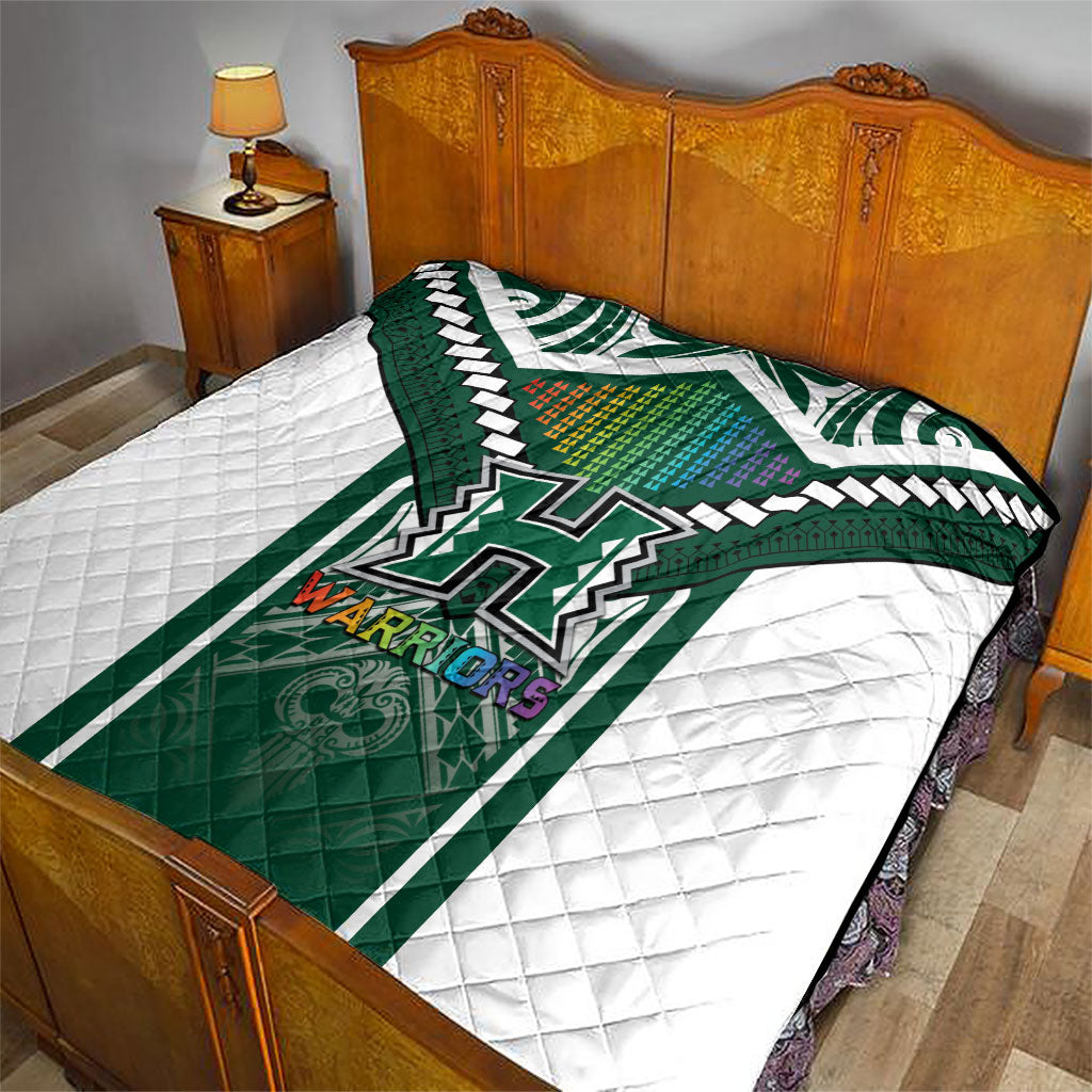 Hawaii Warriors Football Quilt Rainbow Kakau Pattern Green LT05 - Polynesian Pride