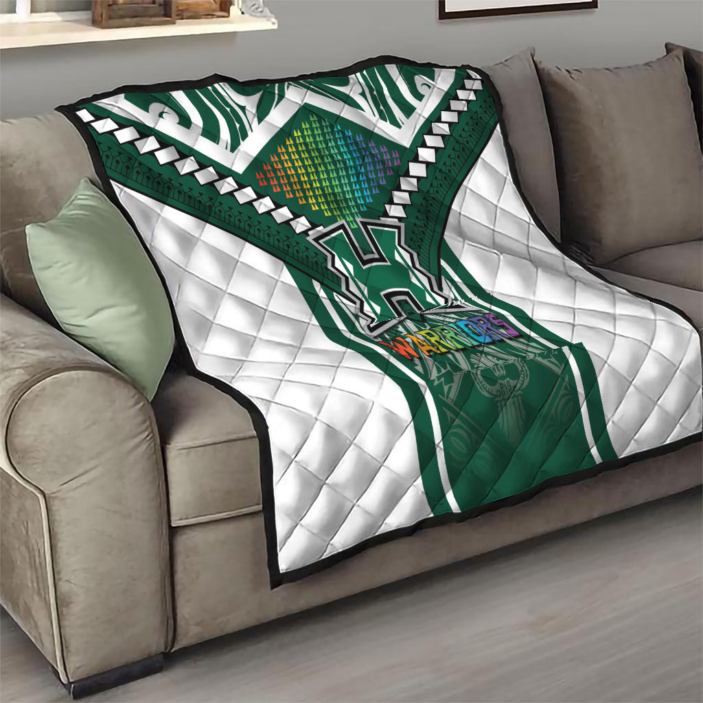 Hawaii Warriors Football Quilt Rainbow Kakau Pattern Green LT05 - Polynesian Pride