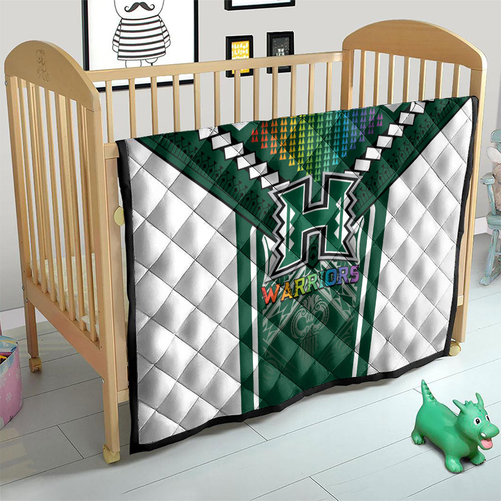 Hawaii Warriors Football Quilt Rainbow Kakau Pattern Green LT05 - Polynesian Pride