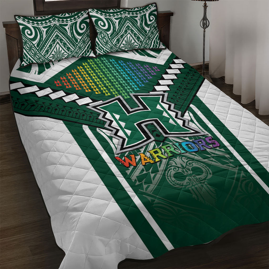 Hawaii Warriors Football Quilt Bed Set Rainbow Kakau Pattern Green LT05 Green - Polynesian Pride