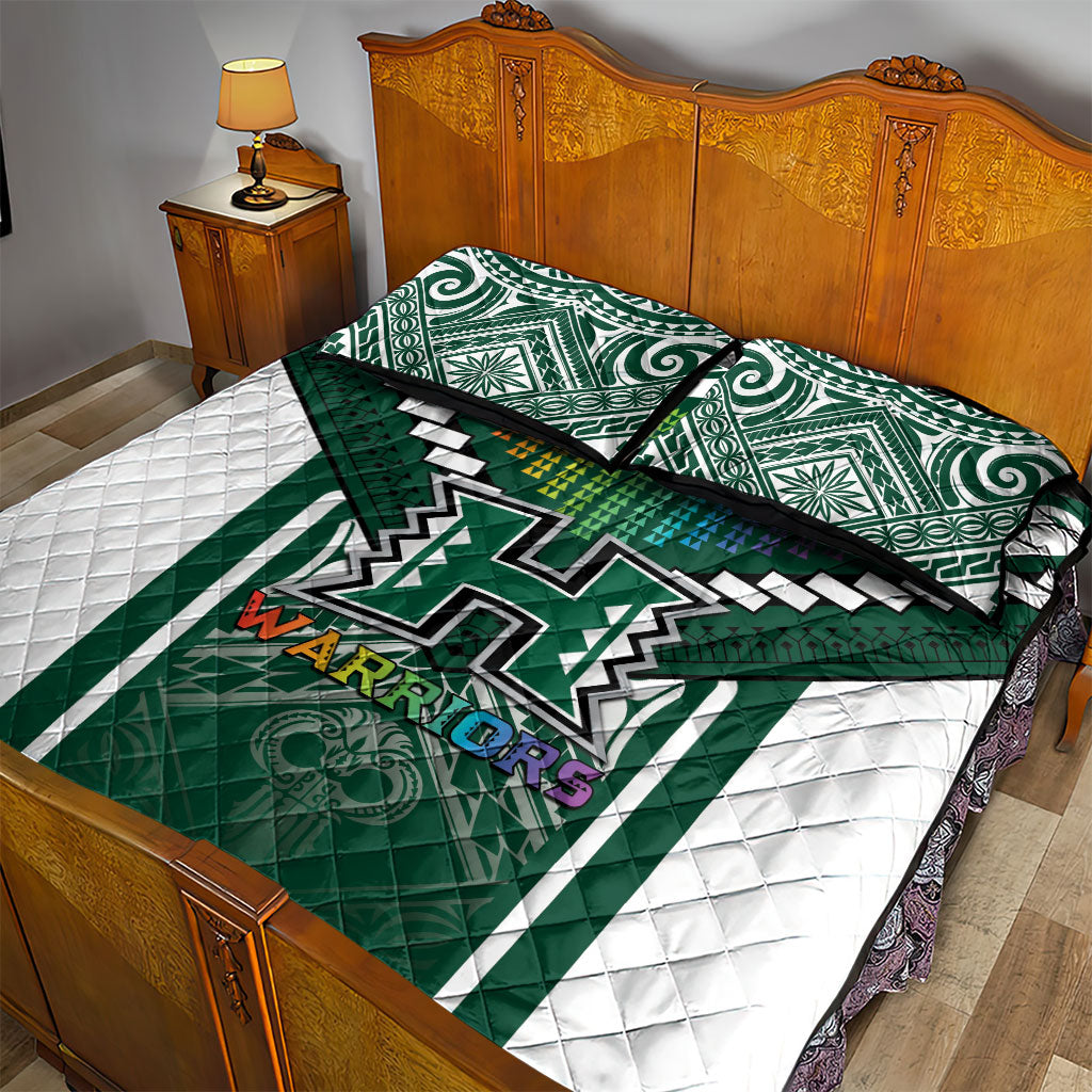 Hawaii Warriors Football Quilt Bed Set Rainbow Kakau Pattern Green LT05 - Polynesian Pride