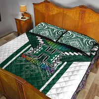 Hawaii Warriors Football Quilt Bed Set Rainbow Kakau Pattern Green LT05 - Polynesian Pride