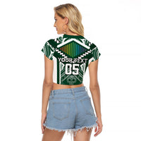 Custom Hawaii Warriors Football Raglan Cropped T Shirt Rainbow Kakau Pattern Green LT05 - Polynesian Pride