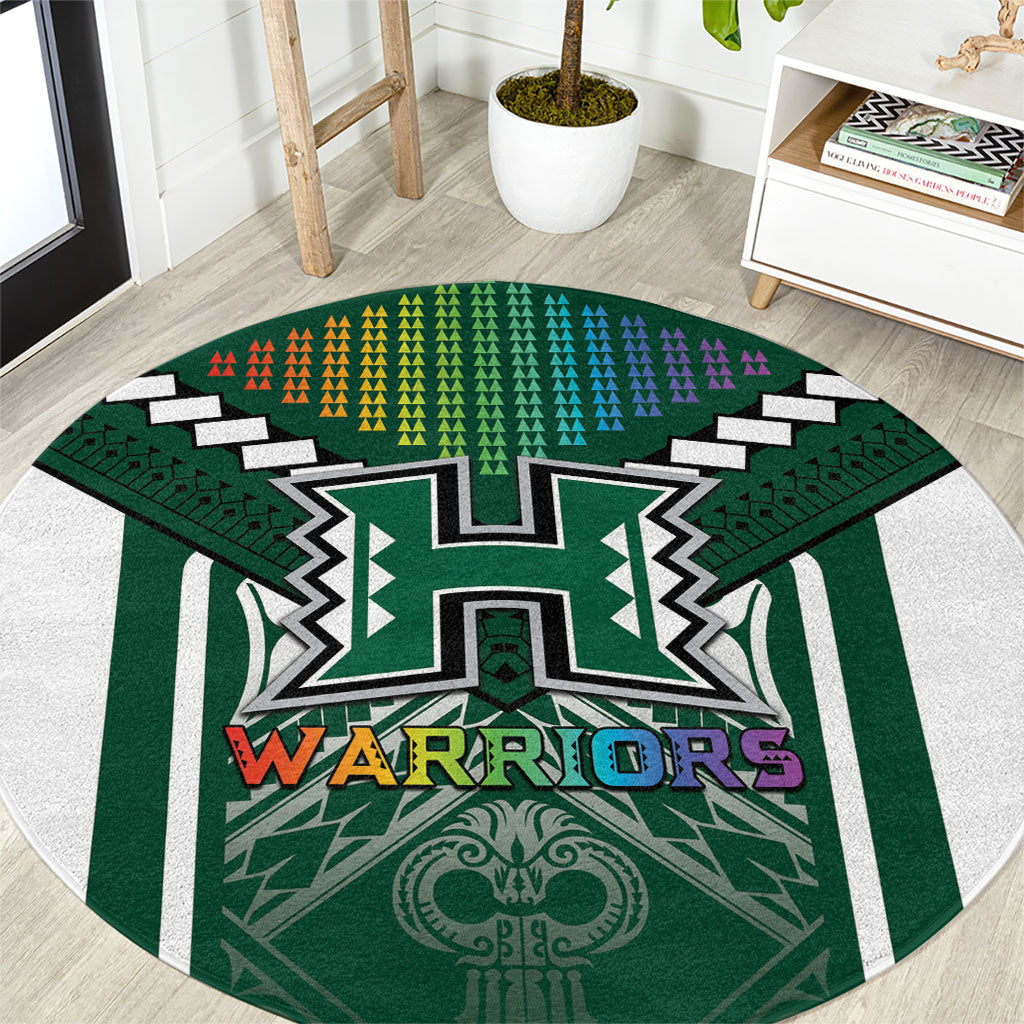 Hawaii Warriors Football Round Carpet Rainbow Kakau Pattern Green LT05 Green - Polynesian Pride