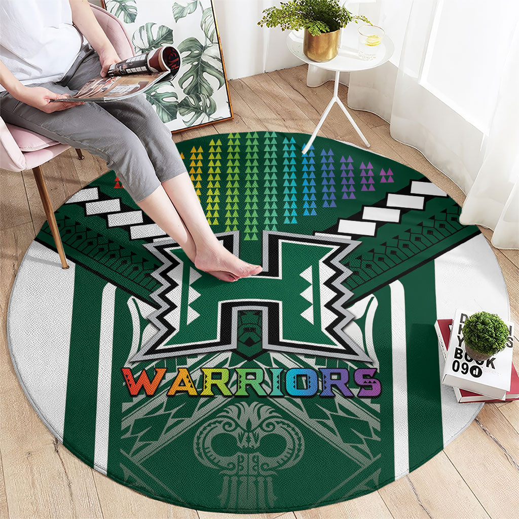 Hawaii Warriors Football Round Carpet Rainbow Kakau Pattern Green LT05 - Polynesian Pride