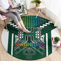Hawaii Warriors Football Round Carpet Rainbow Kakau Pattern Green LT05 - Polynesian Pride