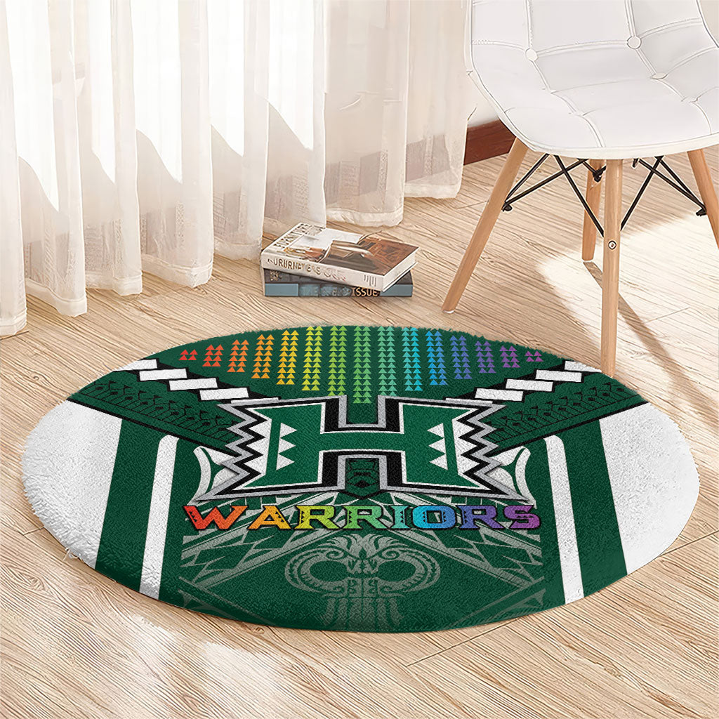 Hawaii Warriors Football Round Carpet Rainbow Kakau Pattern Green LT05 - Polynesian Pride