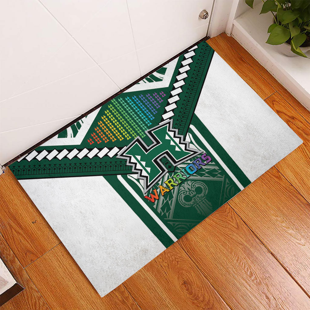 Hawaii Warriors Football Rubber Doormat Rainbow Kakau Pattern Green LT05 - Polynesian Pride