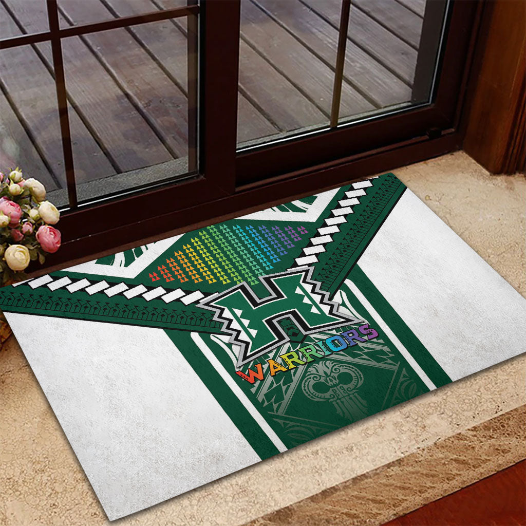 Hawaii Warriors Football Rubber Doormat Rainbow Kakau Pattern Green LT05 - Polynesian Pride