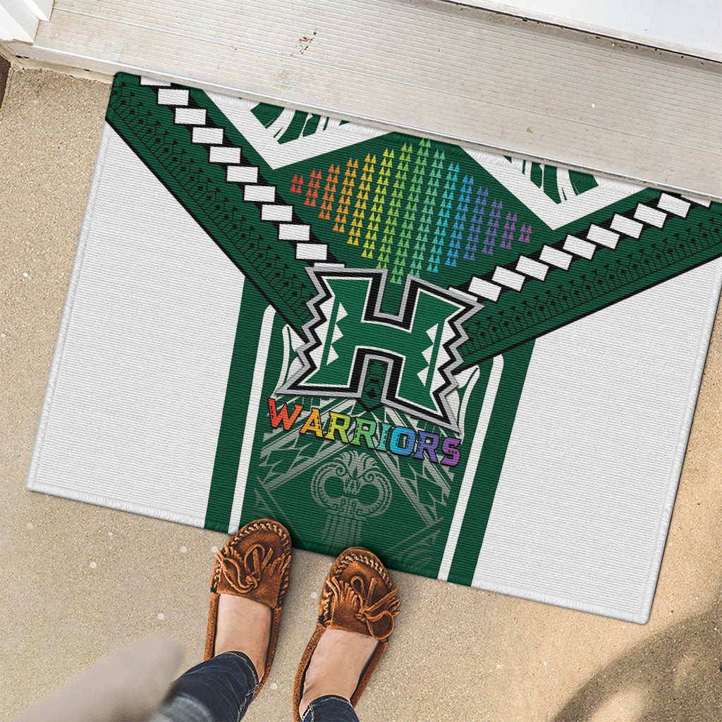 Hawaii Warriors Football Rubber Doormat Rainbow Kakau Pattern Green LT05 - Polynesian Pride