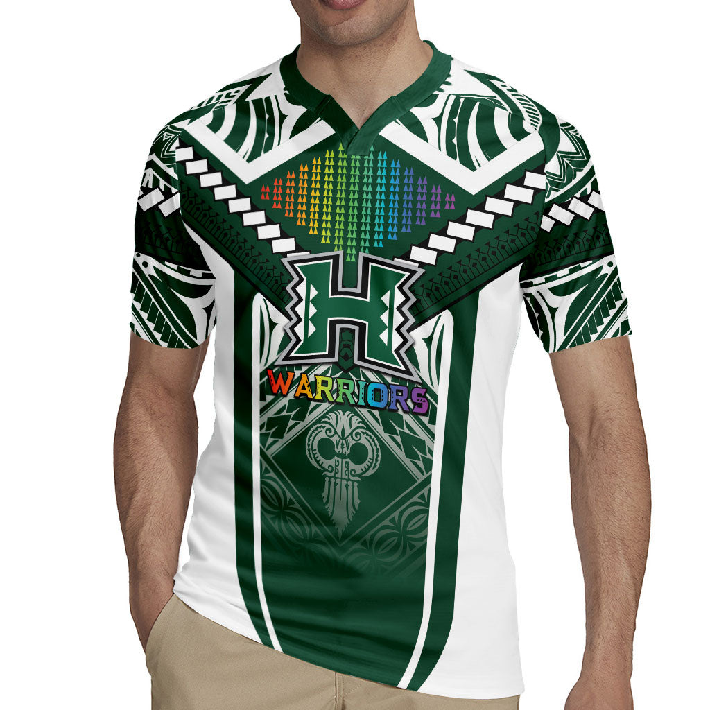Custom Hawaii Warriors Football Rugby Jersey Rainbow Kakau Pattern Green LT05 - Polynesian Pride