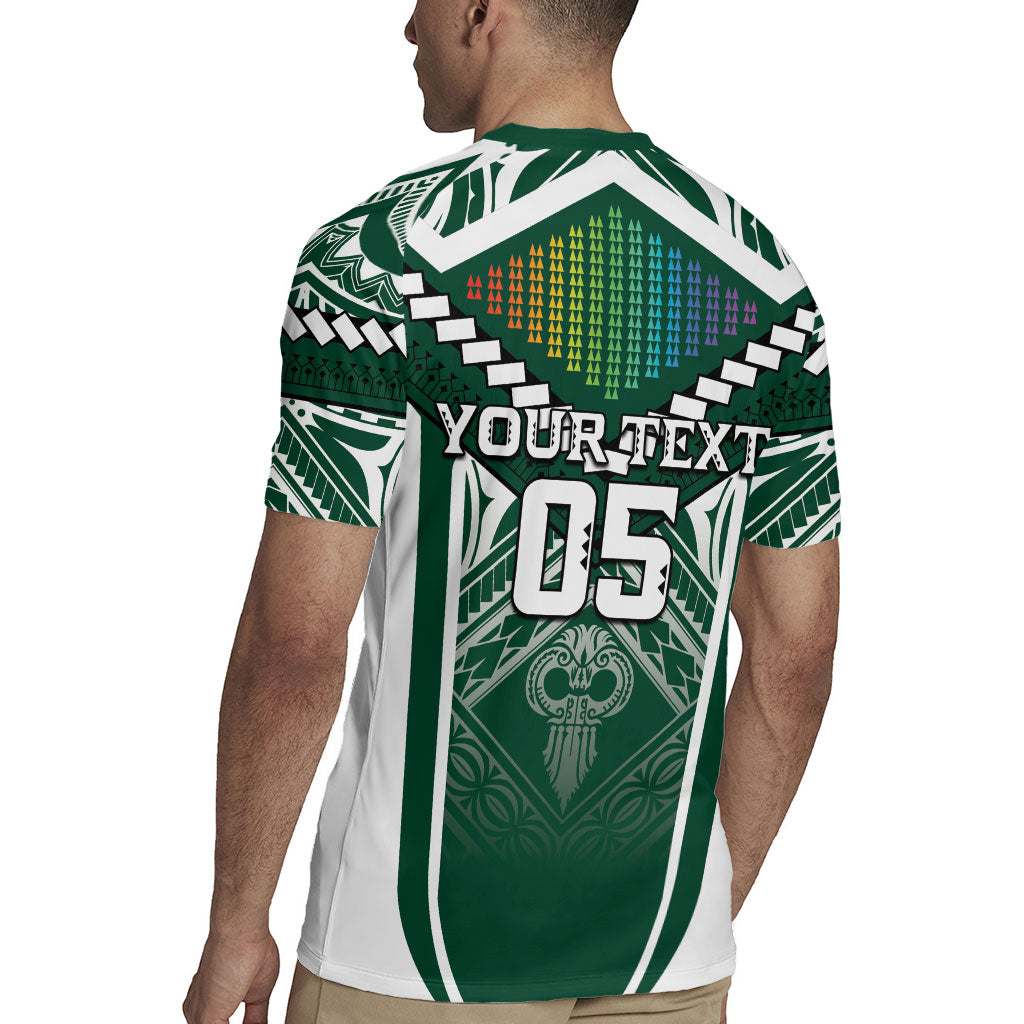 Custom Hawaii Warriors Football Rugby Jersey Rainbow Kakau Pattern Green LT05 - Polynesian Pride