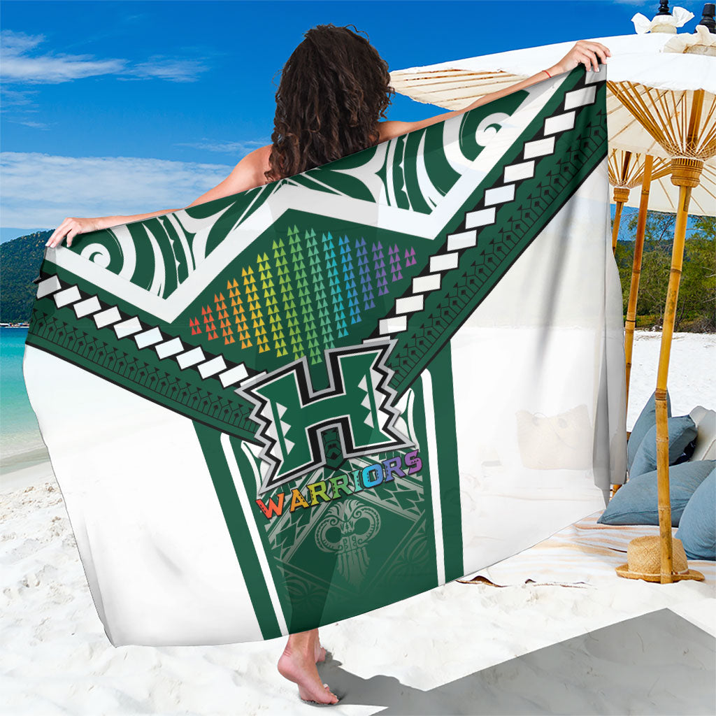 Hawaii Warriors Football Sarong Rainbow Kakau Pattern Green LT05 One Size 44 x 66 inches Green - Polynesian Pride