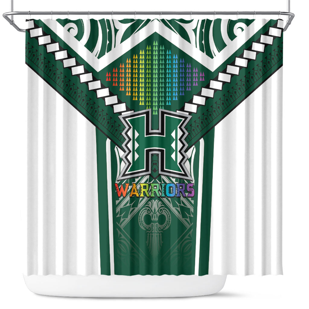 Hawaii Warriors Football Shower Curtain Rainbow Kakau Pattern Green LT05 Green - Polynesian Pride