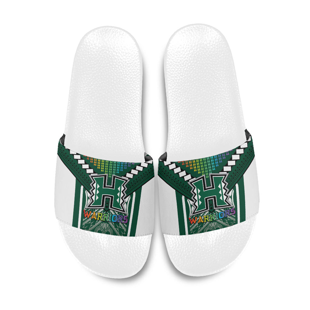 Hawaii Warriors Football Slide Sandals Rainbow Kakau Pattern Green LT05 Green - Polynesian Pride
