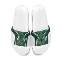 Hawaii Warriors Football Slide Sandals Rainbow Kakau Pattern Green LT05 Green - Polynesian Pride