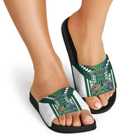 Hawaii Warriors Football Slide Sandals Rainbow Kakau Pattern Green LT05 - Polynesian Pride